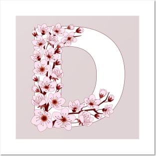 Colorful capital letter D patterned with sakura twig Posters and Art